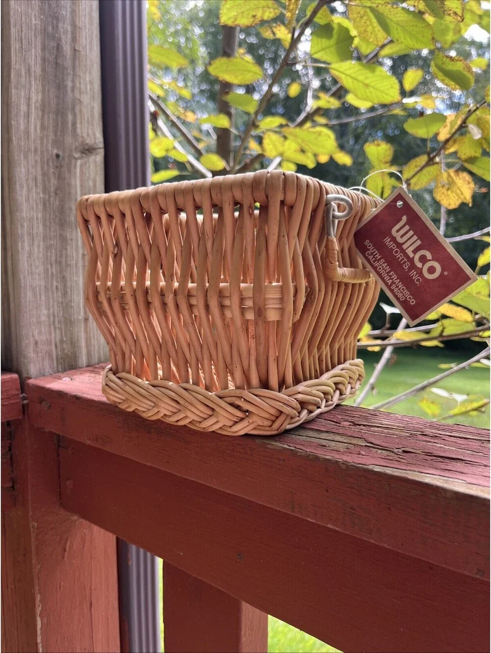 Vintage Wilco Imports Square Wicker Basket NWT Deadstock Boho Storage Handles